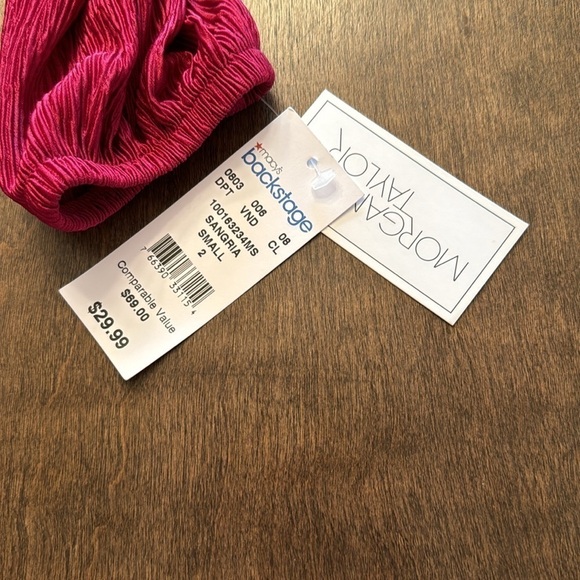 Morgan Taylor Long Sleeved Pink Faux Wrap Textured Pink Dress - Picture 9 of 13